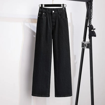 Femme Jeans Casual FJWashed Denim Straight Pants Femme Smile At Vintage Jeans XL-7XL Oversize Automne Hiver