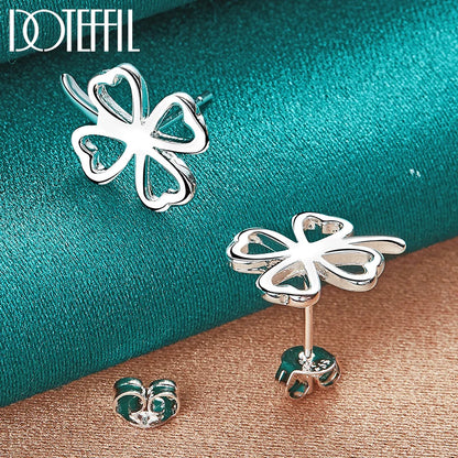 DOTEFFIL 925 argent Sterling trèfle à quatre feuilles chaîne collier Bracelet boucle d'oreille ensemble pour femme mariage fiançailles bijoux de mode