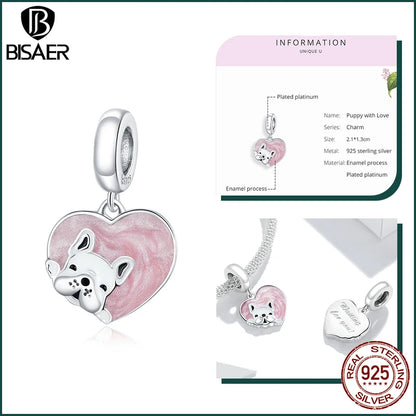 BISAER 925 en argent Sterling mignon chien breloque perle teckel animal de compagnie pendentif platine plaqué ajustement femmes Bracelet à bricoler soi-même bijoux fins