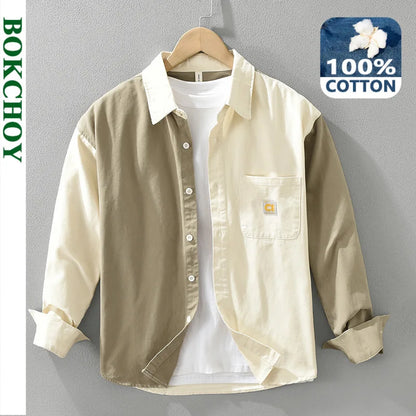 Chemises patchwork vintage pour hommes, vêtements décontractés, chemises minces à manches longues, 100% coton, CM7291