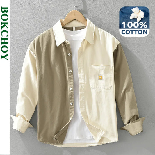 Chemises patchwork vintage pour hommes, vêtements décontractés, chemises minces à manches longues, 100% coton, CM7291