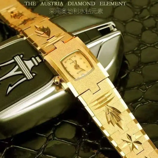 montre pour femme montre en or 24K  incrusté de diamants petits modèles sculptés rétro luxueux