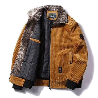 Coupe-Vent Thermique en Velours Côtelé pour Homme, Veste Chaude avec Col en Fourrure, Vêtement d'Extérieur Décontracté, Grande Taille, Hiver