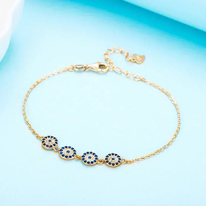 Nouveau Mode Turquie Chanceux Hamsa Quatre Mini Evil Eye Véritable 925 En Argent Sterling Bracelet