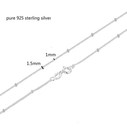 35-80 cm 1mm mince pur 925 perles en argent Sterling chaîne gourmette colliers ras du cou femmes filles bijoux Kolye Collares Collier Ketting