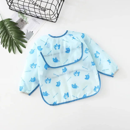 Bavoir imperméable à manches longues pour bébés, bandana coloré de dessin animé mignon, tablier de dessin pour enfants, bavoir d'auto-alimentation pour bébé