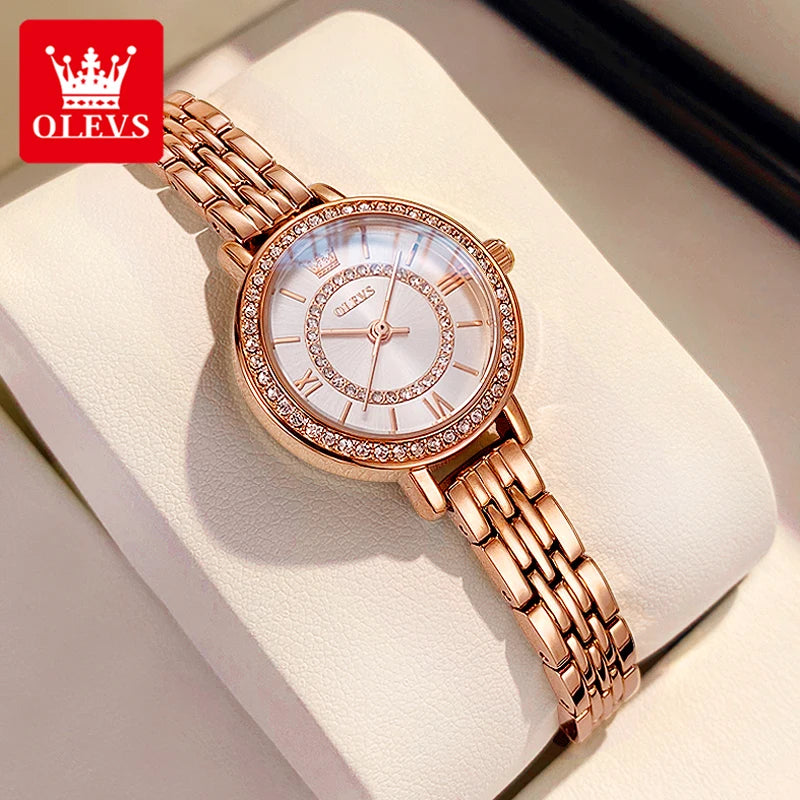 OLEVS-Montre en diamant pour femme, or rose, acier inoxydable, étanche, montre-bracelet élégante pour femme, quartz original, 5508