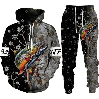 Solomon-Ensemble de sweat à capuche à manches longues pour hommes, impression de poisson 3D, mode de pêche décontractée, pull sportif en plein air, surdimensionné, haute qualité