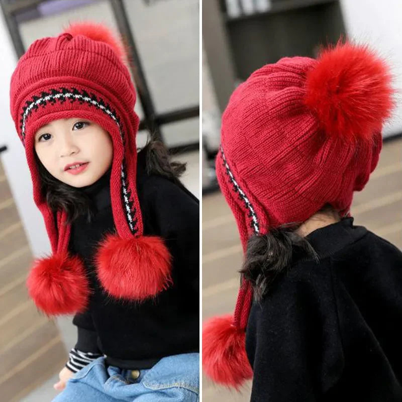 3-10 ans chapeau d'hiver nouveau épais chaud filles chapeau chaud tricoté enfants chapeaux oreille Protection chaude bébé chapeaux bonnets Bonnet