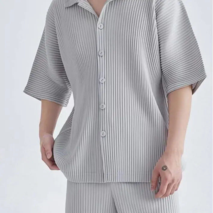 Chemise Plissée à Manches Courtes pour Homme, Cardigan Décontracté, Section Fine, Printemps Été 2024
