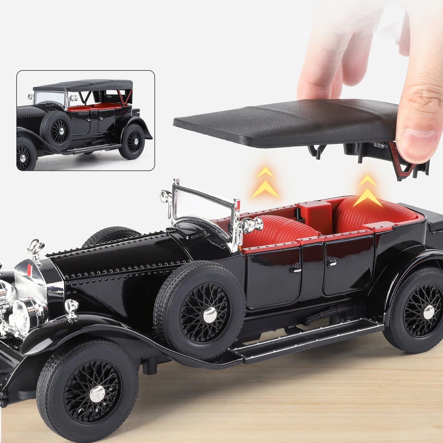 1:24 Rolls Royce Phantom I 1925 De Luxe Voiture Alliage Métal Moulés sous Pression Modèle De Voiture Son Et Lumière Décoration de La Maison Ornements Classique Rétro