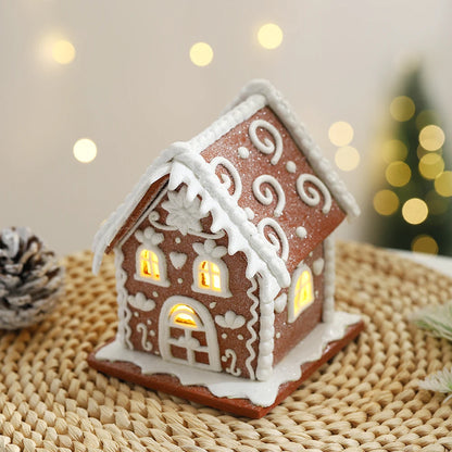 Maison de neige marron scintillante de noël, ornement brillant, maison de noël, nouvel an, décoration de bureau, cadeau pour enfant, fournitures de fête de noël