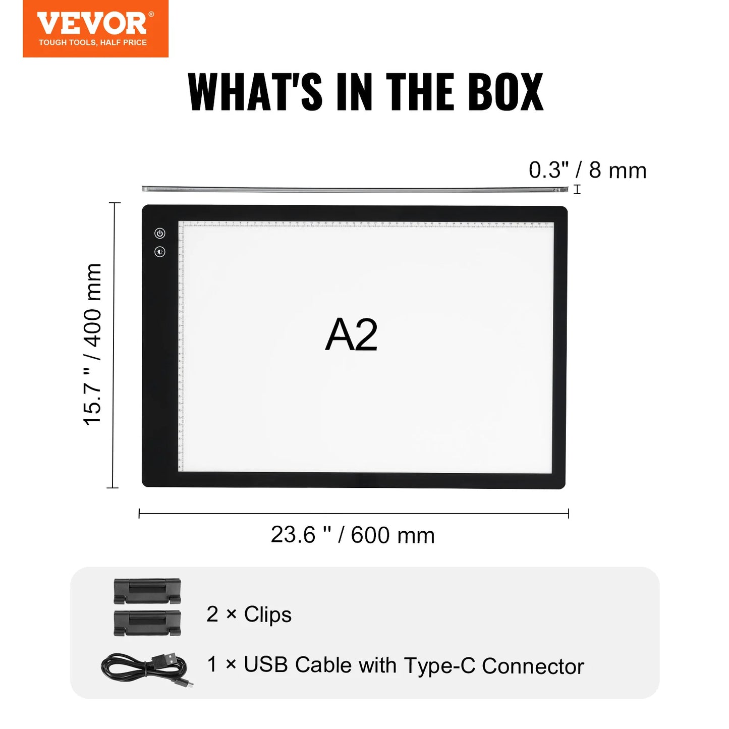 VEVOR Tablette lumineuse LED A3, table lumineuse dessin avec 6 niveaux luminosité réglable, tableau dessin rechargeable pour traçage, pour peinture diamant, animation, croquis, pochoir, artistes, noir