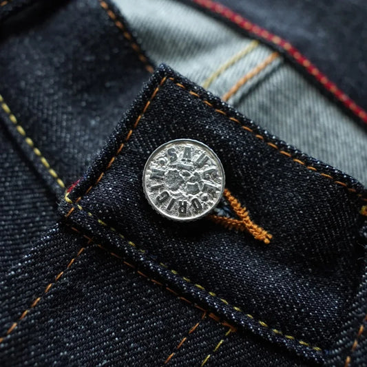 SAUCE ORIGIN 1A915-AG jean homme lisière Denim jean pour homme bouton argenté coupe conique fait à la main 15 Oz