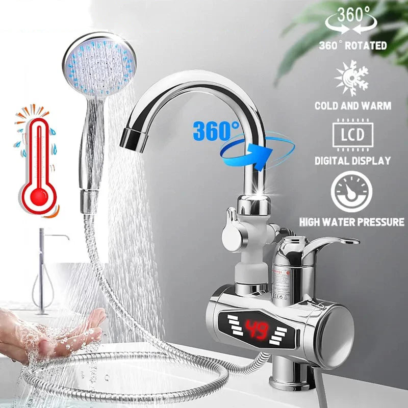 Robinet de chauffe-eau électrique ue 220V 3000W, avec pomme de douche 3S, chauffage rapide, eau chaude instantanée pour la cuisine
