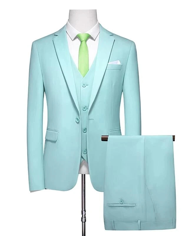 Costume vert clair pour Homme, 3 pièces (veste + pantalon + gilet), noir, gris, rouge, Terno Masculino, mode Slim, taille asiatique M-6XL
