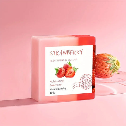 1 pièces x 100g de savon aux fraises nourrissant fait à la main – Mousse riche, nettoyage en profondeur et hydratant, parfait pour la maison et les voyages