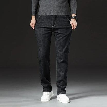 Hiver agneau peluches Denim pantalon droit hommes épaissir grande taille 40 jean taille haute Stretch jean doublé polaire chaud mince Vaqueros
