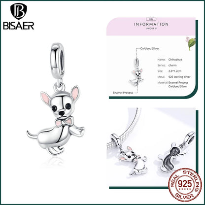 BISAER 925 en argent Sterling mignon chien breloque perle teckel animal de compagnie pendentif platine plaqué ajustement femmes Bracelet à bricoler soi-même bijoux fins