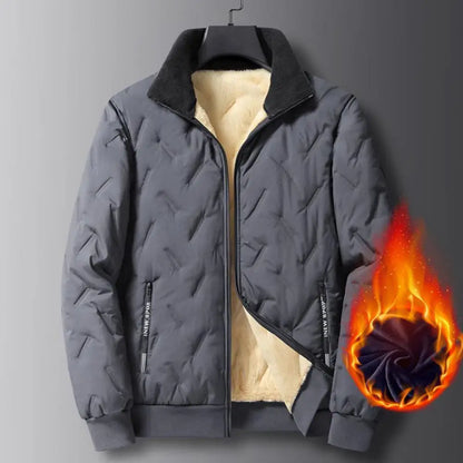 Veste à Revers avec Lignes en Relief pour Homme, Poches à Fermeture Éclair, Ourlet artificiel astique, Doublure en Peluche, Manteau pour la Chaleur