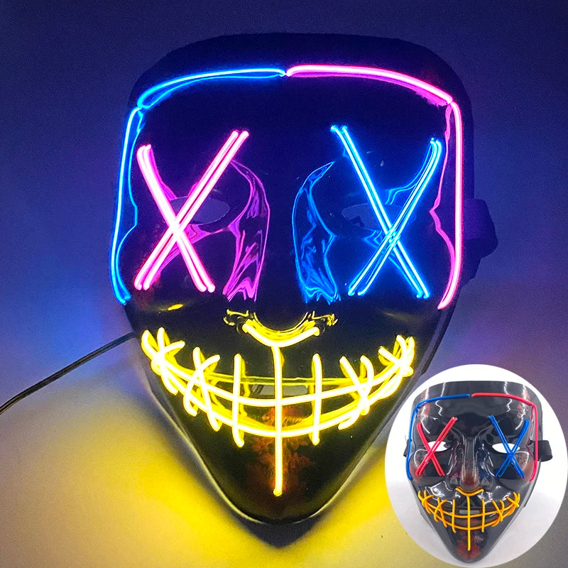Masque de Purge d'Horreur Brcorporelle à LED, Complet au Néon, pour Cosplay, Fournitures de ixde Bar, Thème du Film d'Halloween