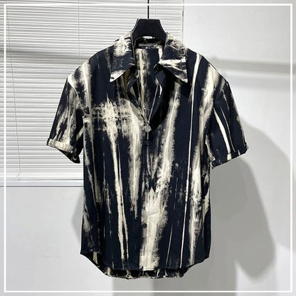 Chemise décontractée à manches courtes pour hommes, col à volants surdimensionné, impression de embaulourde, polyvalent, chic, style punk, été, nouveau, 2024