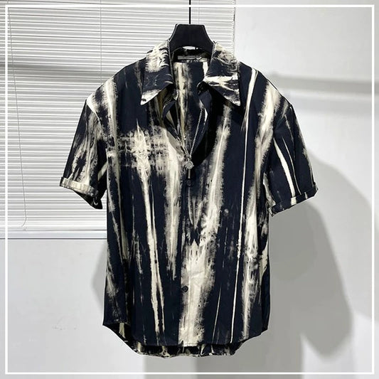 Chemise décontractée à manches courtes pour hommes, col à volants surdimensionné, impression de embaulourde, polyvalent, chic, style punk, été, nouveau, 2024