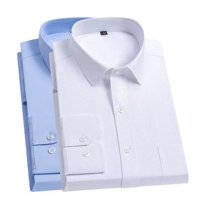 Nouveau coton hommes classique à manches longues robe chemise poche régulière coupe formelle affaires travail bureau décontracté bouton blanc chemises sociales