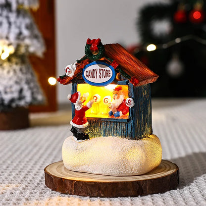 Artisanat de noël en résine, Village de noël, musique lumineuse, petite maison, bonhomme de neige, lumières LED, cadeau de vacances, décoration de maison, ornements 2024