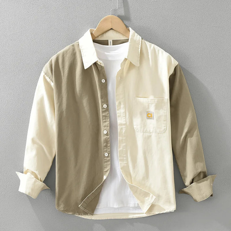 Chemises patchwork vintage pour hommes, vêtements décontractés, chemises minces à manches longues, 100% coton, CM7291