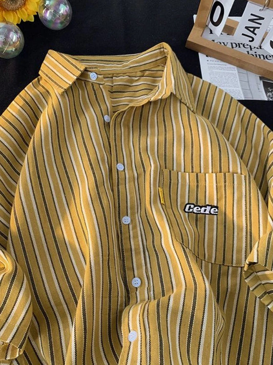 Mafokuwz – chemise à rayures pour hommes, Vintage, Style hongkongais, veste à manches courtes, styliste, Niche japonaise, été