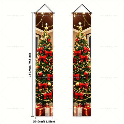 Décor d'arbre et de couronne de joyeux noël 2D, bannières d'intérieur et d'extérieur, panneaux suspendus pour porche, porte d'entrée murale, fournitures de fête d'extérieur dans la cour