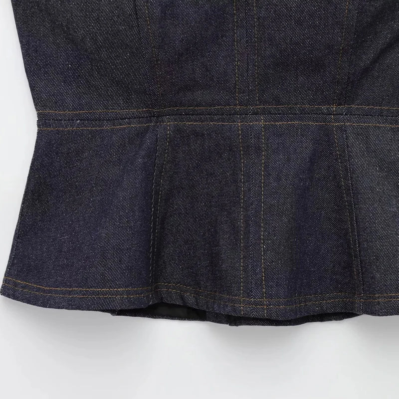HXAO Sexy Denim pantalon ensemble 2025 femmes printemps 2 pièces hauts Corset pantalons à jambes larges mode décontracté élégant pantalon ensemble tenue