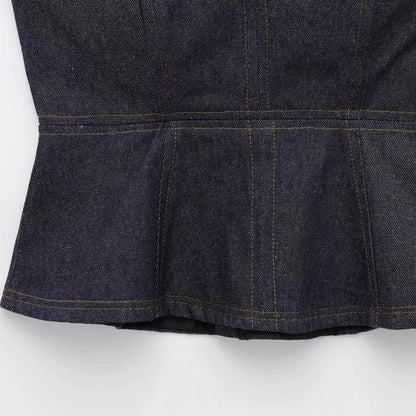 HXAO Sexy Denim pantalon ensemble 2025 femmes printemps 2 pièces hauts Corset pantalons à jambes larges mode décontracté élégant pantalon ensemble tenue
