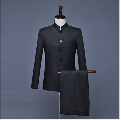 Blazer à col montant de style chinois pour hommes, couleur pure, affaires, formel, banquet de mariage, trempé, rouge, blanc, mâle, nouveau, fjj, 2 pièces