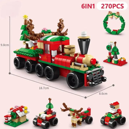 Ensemble de blocs de construction de calendrier de l'avent 2025, jouets de noël comprenant des blocs de maison de train du père noël, cadeau pour enfant garçon fille