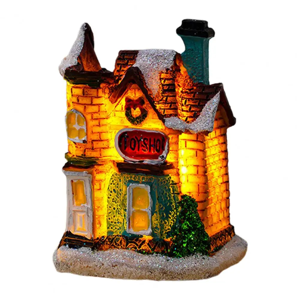 Ornement de maison lumineuse de noël, éclairage chaud romantique, artisanat en résine, couverture de neige LED pour bureau, décoration de maison, Statue de Festival