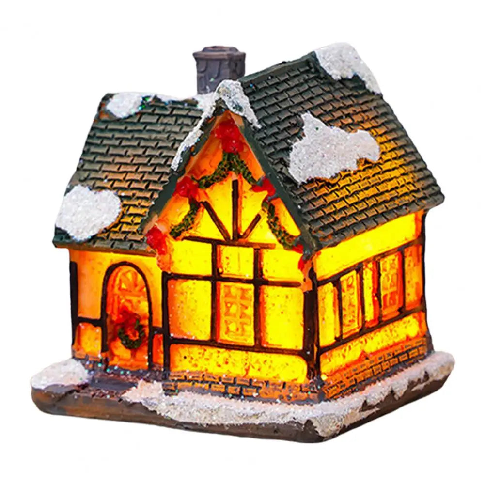 Ornement de maison lumineuse de noël, éclairage chaud romantique, artisanat en résine, couverture de neige LED pour bureau, décoration de maison, Statue de Festival