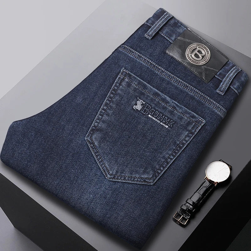 Jean Slim à jambes droites pour hommes, de haute qualité, léger, décontracté, mode, amincissant, Style confortable, automne hiver