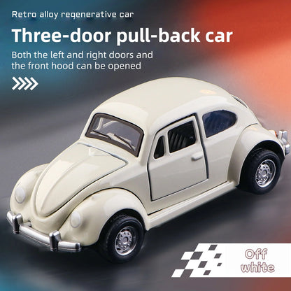 Modèle de voiture classique Beetle mini voiture en alliage à traction, trois portes peuvent être ouvertes à l'échelle 1:60, cadeaux pour garçons adultes et enfants
