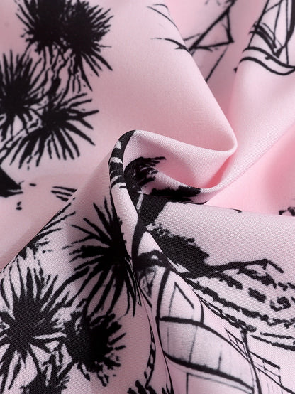 Chemise hawaïenne d'été à manches courtes pour hommes, motif de feuilles tropicales, boutonnée, revers