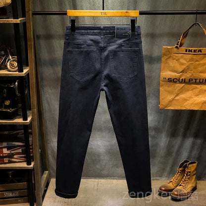 Jean de printemps noir pour hommes, pantalon crayon élastique, sarouel, ample, grande taille, long, 44 46, nouvelle collection