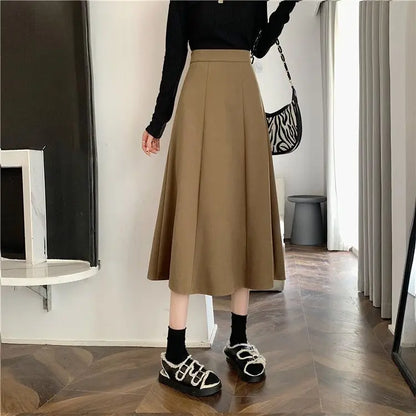 Jupes mi-longues taille haute pour femmes, All-Match A-Line, Élégant, Bureau, Lady Leisure, Automne, Hiver, Simple, Mode basique, Nouveau, Ins Faldas