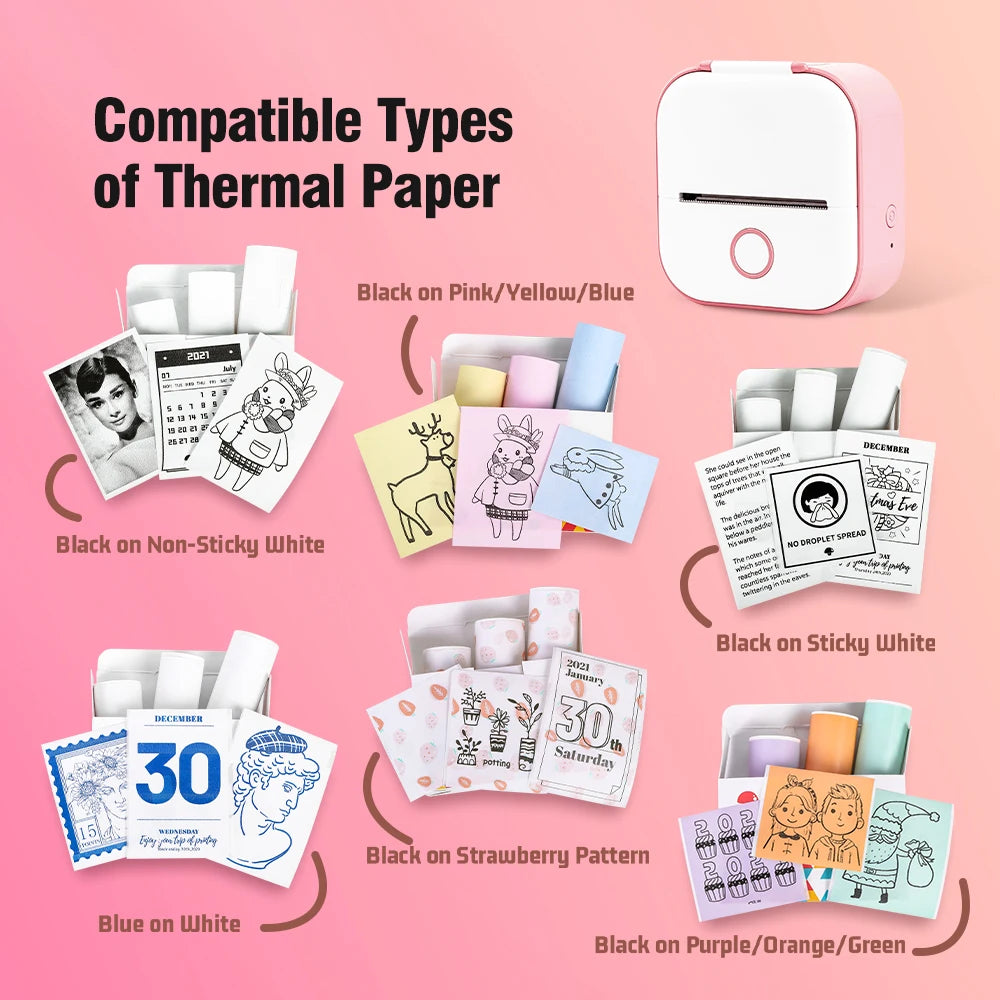 Phomemo-Mini imprimante thermique portable, imprimante d'étiquettes de poche BT sans fil, 203dpi, impression allergique 53mm, T02