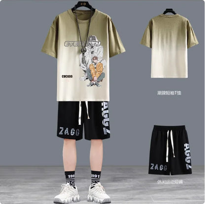 Short hommes costume été Joggers ensemble mode coréenne graphique T-shirt multi-poches Cargo pantalon 2 pièces ensemble hommes survêtements 2025 nouveau