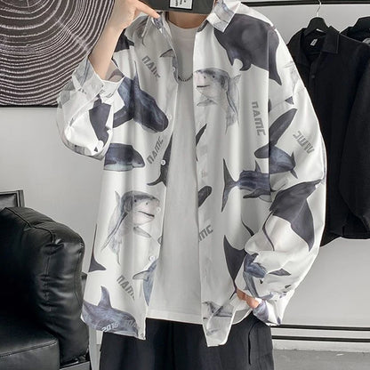 Chemises à col rabattu à manches longues pour hommes, impression Aadt, beau printemps, mode d'été mince, streetwear décontracté, vêtements à boutons