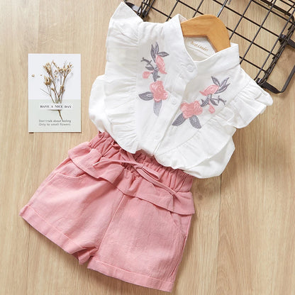 Ensemble de vêtements d'été pour filles, t-shirt à manches courtes + pantalon, 2 pièces