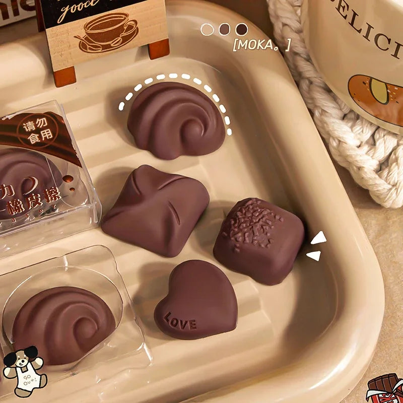 Gommes à crayon Style chocolat, Design créatif, Simulation de papeterie au chocolat, fournitures scolaires pour étudiants Kawaii, 4 pièces/ensemble