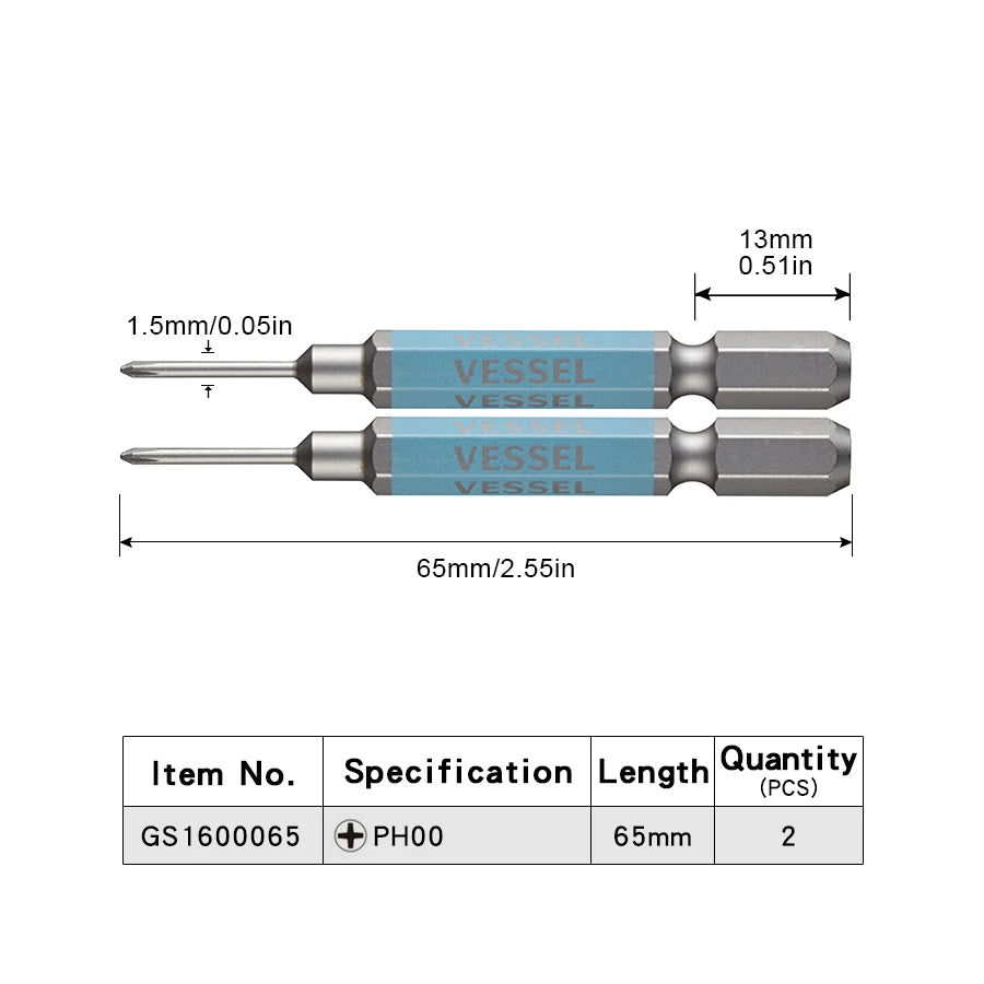 VESSEL-Jeu d'embouts de tournevis pour Phillips et vis à fente, embout magnétique à tête unique, accessoires pour outils à main, série NO.GS16