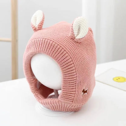 Bonnet en tricot avec oreilles de dessin animé pour bébé, bonnet à oreillettes pour bébé, document solide, épais, peluche, chaud, enfants, protection des oreilles, hiver, mignon